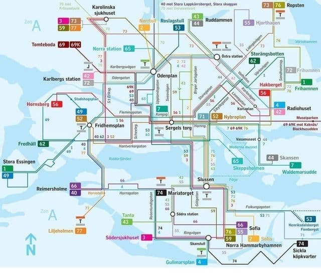 Mapa da estação de autocarros de Estocolmo