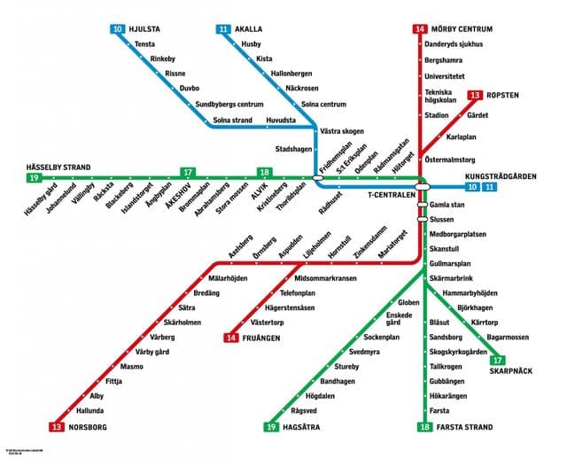 Mapa das estações de metrô de Estocolmo