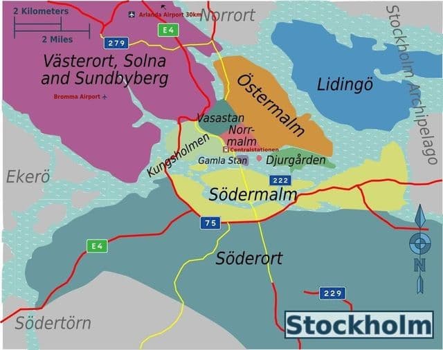 Mapa dos bairros de Estocolmo
