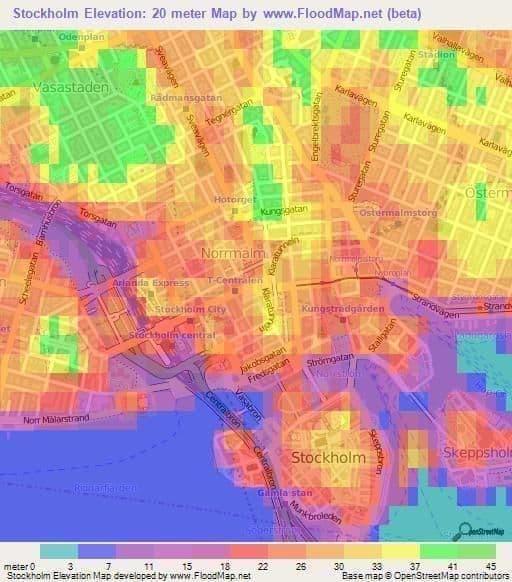Mapa de elevação de Estocolmo