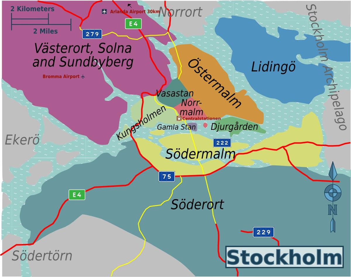 Mapa dos bairros de Estocolmo